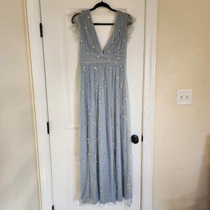 New With Tags Shimmer Maxi Dress - Dusty Blue + Silver